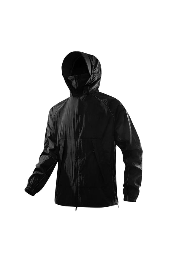 Mens Lightweight Running Jacket Waterproof Cycling Jackets Packable Sun Protection Windbreaker with Hood Black XL