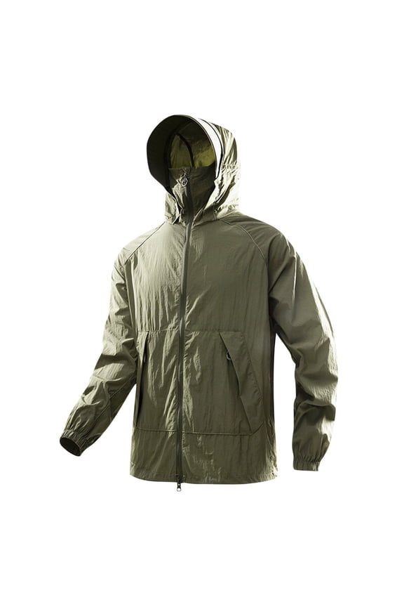 Mens Lightweight Running Jacket Waterproof Cycling Jackets Packable Sun Protection Windbreaker with Hood Green S