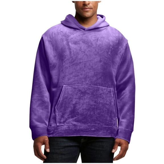 LNWUY Mens Long Sleeve Drawstring Pocket Hoodie Oversized Vintage Fleece Hoodies Heavyweight Fall Winter Sweatshirt Purple S