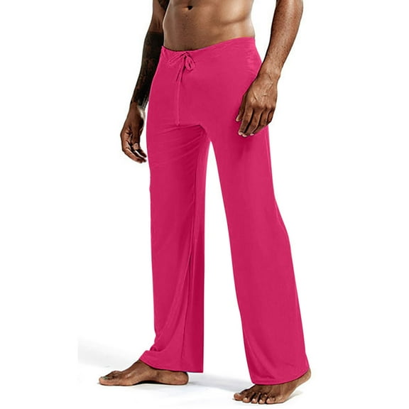 LNWUY Mens Modal Pajama Pants Soft Lounge Pants Sleep Pj Bottoms Pants Solid Color Loose Fit Trousers Drawstring and Pockets Pink M