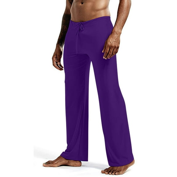 LNWUY Mens Modal Pajama Pants Soft Lounge Pants Sleep Pj Bottoms Pants Solid Color Loose Fit Trousers Drawstring and Pockets Purple XL