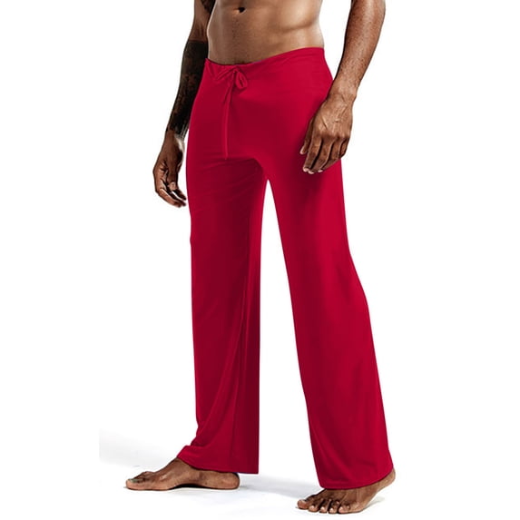 LNWUY Mens Modal Pajama Pants Soft Lounge Pants Sleep Pj Bottoms Pants Solid Color Loose Fit Trousers Drawstring and Pockets Red S