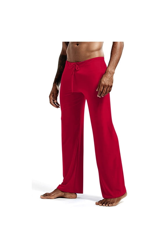 Mens Modal Pajama Pants Soft Lounge Pants Sleep Pj Bottoms Pants Solid Color Loose Fit Trousers Drawstring and Pockets Red XXL