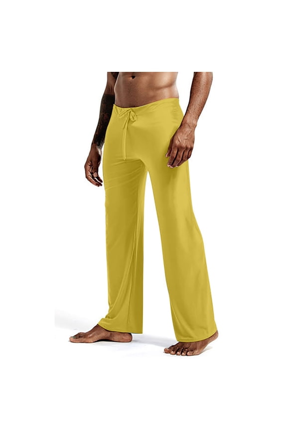Mens Modal Pajama Pants Soft Lounge Pants Sleep Pj Bottoms Pants Solid Color Loose Fit Trousers Drawstring and Pockets Yellow S