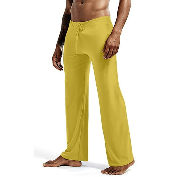 LNWUY Mens Modal Pajama Pants Soft Lounge Pants Sleep Pj Bottoms Pants Solid Color Loose Fit Trousers Drawstring and Pockets Yellow XXL
