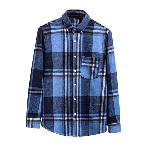 LNWUY Mens Plaid Shirt,Long Sleeves,Classic Flannel Shirt Collared Pocket Button Down Shirt Jacket Big and Tall Tops Blue L