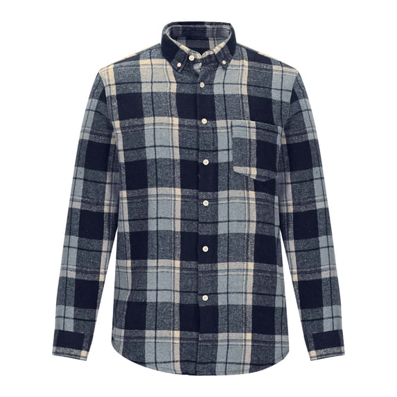LNWUY Mens Plaid Shirt,Long Sleeves,Classic Flannel Shirt Collared Pocket Button Down Shirt Jacket Big and Tall Tops Blue XL