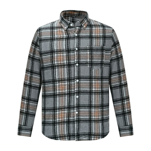 LNWUY Mens Plaid Shirt,Long Sleeves,Classic Flannel Shirt Collared Pocket Button Down Shirt Jacket Big and Tall Tops Yellow XL