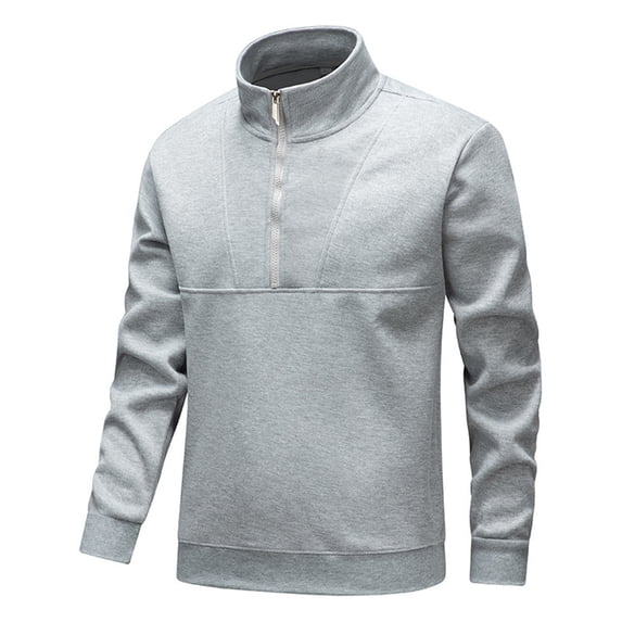 LNWUY Mens Quarter Zip Pullover Lightweight Mock Neck Sweatshirt Solid Color Fashion Fall Winter Long Sleeve Sweatshirt Gray XXXL