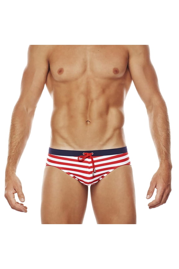 Mens Quick Dry Swim Briefs Low Waist Drawstring Padded Bikini Swimwear Triangle Swimsuit Bikini Bottoms Red XL