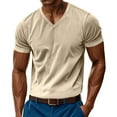 thumbnail image 1 of LNWUY Mens Retro Short Sleeve T-Shirts V Neck Ribbed Stretch Casual Tee Lightweight Basic Solid Color Summer Tops Apricot XL, 1 of 7