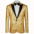 thumbnail image 1 of LNWUY Mens Sequin Dress Coat Lapel Single Button Slim Fit Tailcoat Dinner Party Wedding Blazer Suit Jacket Gold L, 1 of 3