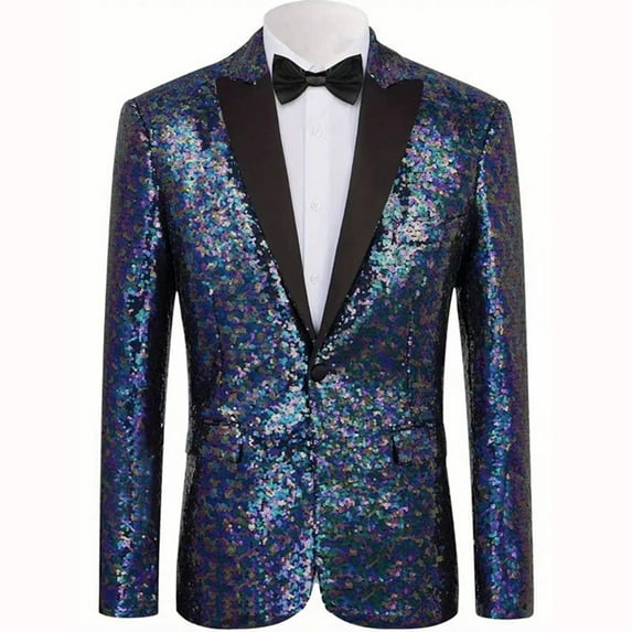 LNWUY Mens Sequin Dress Coat Lapel Single Button Slim Fit Tailcoat Dinner Party Wedding Blazer Suit Jacket Multicolor M