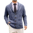 thumbnail image 1 of LNWUY Mens Shawl Collar Cardigan Long Sleeved Sweater Slim Fit Button Down Jacquard Cable Knitted Sweater with Pockets Blue XXXL, 1 of 3