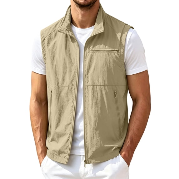 LNWUY Mens Sleeveless Vest Zip Up Jacket Lightweight Casual Golf Windbreakers Hiking Travel Work Vests Quick Dry Outwear Yellow XXXL