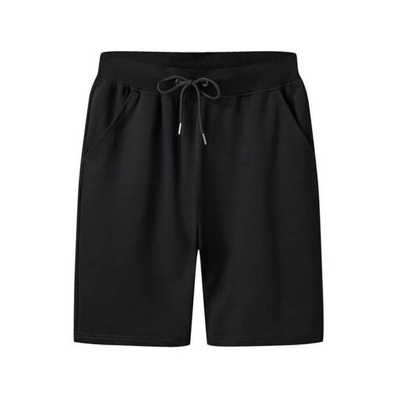 LNWUY Mens Solid Color Casual 7" Shorts Cotton Elastic Waist Drawstring Summer Soft Comfort Breathable Stretch Beach Shorts with Pockets Black XXXL