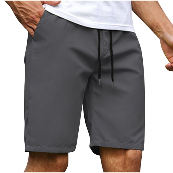 LNWUY Mens Solid Color Casual Shorts Elastic Waist Drawstring Shorts Outdoor Lightweight Comfort Breathable Summer Beach Shorts Gray S