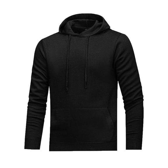 LNWUY Mens Solid Color Hooded Sweatshirt Drawstring Pocket Hoodies Pullover Sweatshirts Casual Long Sleeve Shirts Black S