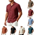 thumbnail image 1 of LNWUY Mens Solid Color Textured Short Sleeve Button Down Shirts Casual Stylish Summer Slim Fit Collared Business Work Tops Black M, 1 of 9