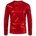 thumbnail image 1 of LNWUY Mens Solid Fashion Shirts Tunic Tops Metallic Shiny Wet Look T-Shirt Patent Leather Hip Hop Nightclub Party Blouse Red L, 1 of 8