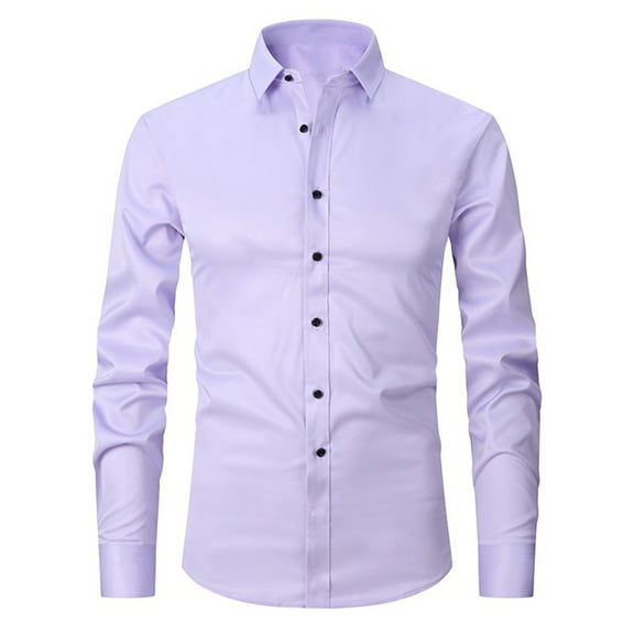 LNWUY Mens Solid Fashion Stretch Dress Shirts Long Sleeve Slim Fit Dress Shirts Muscle Fit Wrinkle Free Button down Casual Shirt Multicolor L