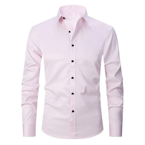 LNWUY Mens Solid Fashion Stretch Dress Shirts Long Sleeve Slim Fit Dress Shirts Muscle Fit Wrinkle Free Button down Casual Shirt Pink L