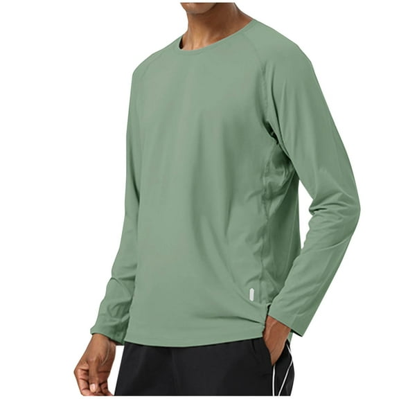 LNWUY Mens Splicing-Color Fitness Training Long Sleeve Rash Guard Shirt Running Swimwear UPF 50  Sun Protection Big & Tall Top Green M
