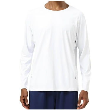 LNWUY Mens Splicing-Color Fitness Training Long Sleeve Rash Guard Shirt Running Swimwear UPF 50  Sun Protection Big & Tall Top White M