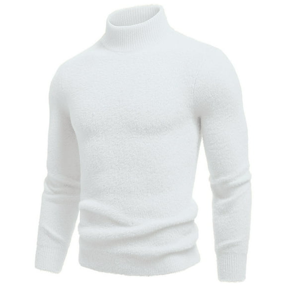 LNWUY Mens Sweater Knitted Fleece High Neck Elastic Knitted Base Warm Pullover Sweater Solid Comfortable Slim Fit Workout Casual Sweater White XXL