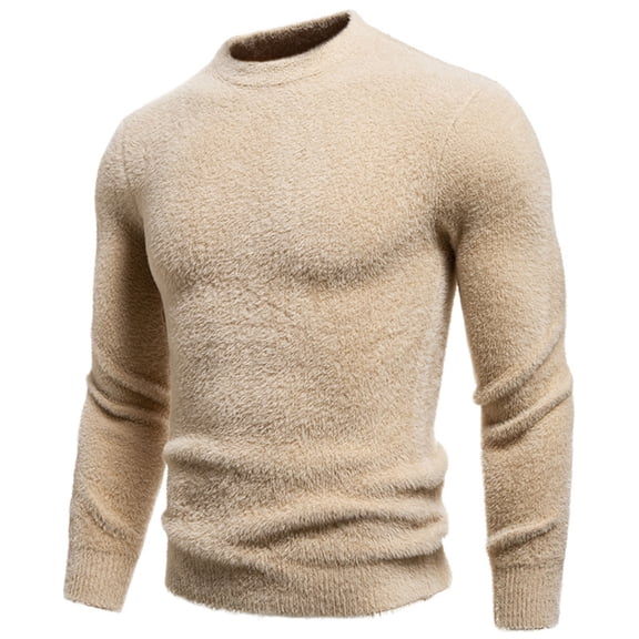 LNWUY Mens Sweater Knitted Fleece Round Neck Elastic Knitted Base Warm Pullover Sweater Solid Comfortable Slim Fit Workout Casual Sweater Yellow XL