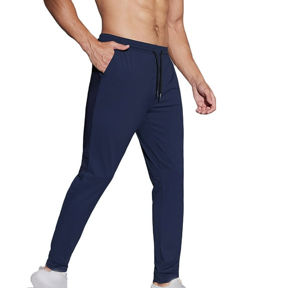 LNWUY Mens Sweatpants with Back Zipper Pockets Tapered Joggers Lightweight Quick Dry Track Pants Athletic Pants for Workout, Running Navy XL