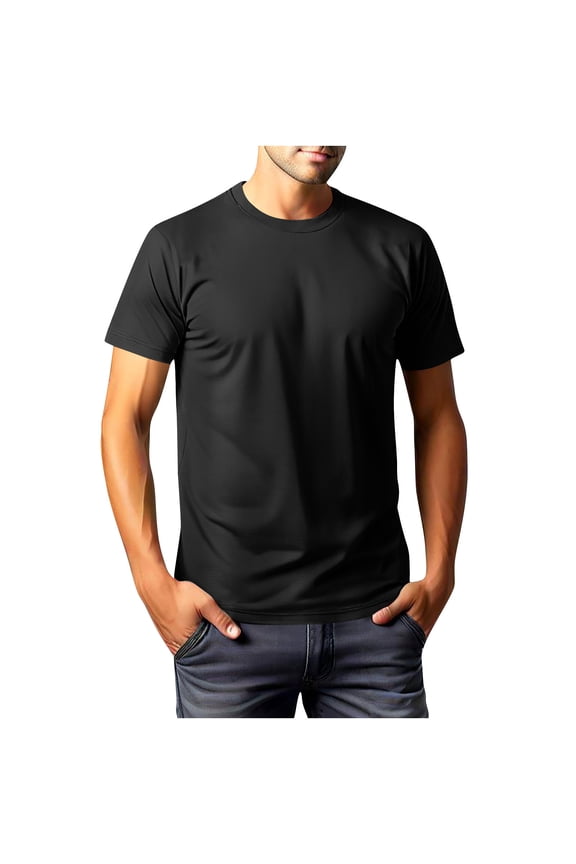 Mens T Shirt Casual Solid Color Crewneck Stretch Short Sleeve Waffle Knit Tees Summer Soft Comfort Breathable Shirts Black L