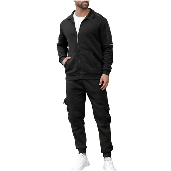 LNWUY Mens Tracksuits 2 Piece Set Fleece Hoodie and Jogger Pants Solid Color Sports Casual Athletic Running Sweatsuits Black M