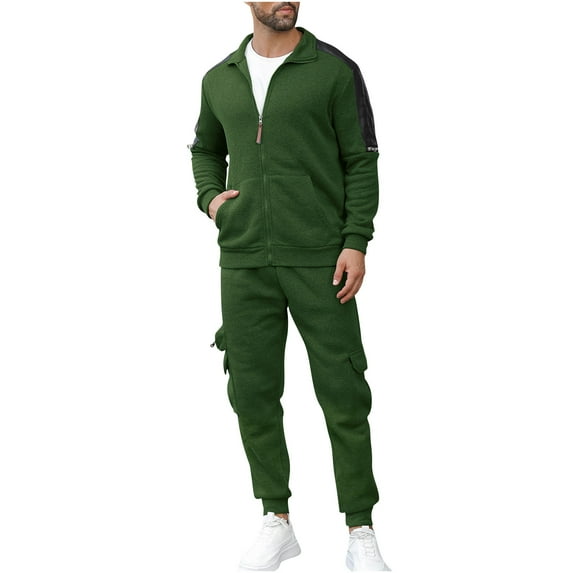 LNWUY Mens Tracksuits 2 Piece Set Fleece Hoodie and Jogger Pants Solid Color Sports Casual Athletic Running Sweatsuits Green L