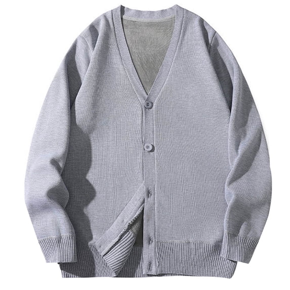 LNWUY Mens V-Neck Sweater Long Sleeve Button Down Cardigans for Men Casual Basic Relaxed Fit Fall Winter Sweaters Gray XXXL