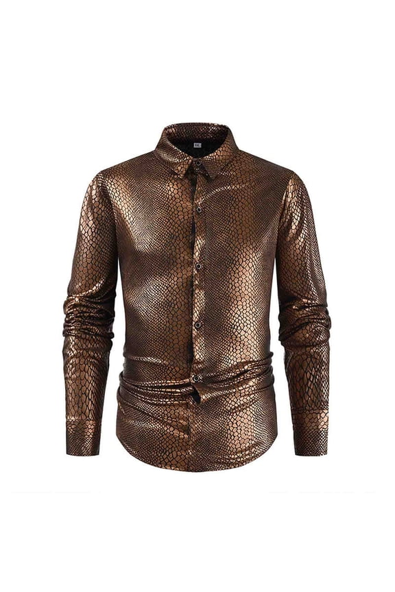 Mens Vintage Dress Shirts Casual Long Sleeve Button Down Regular Fit Shirts Formal Wedding Party Business Shirts Brown XL