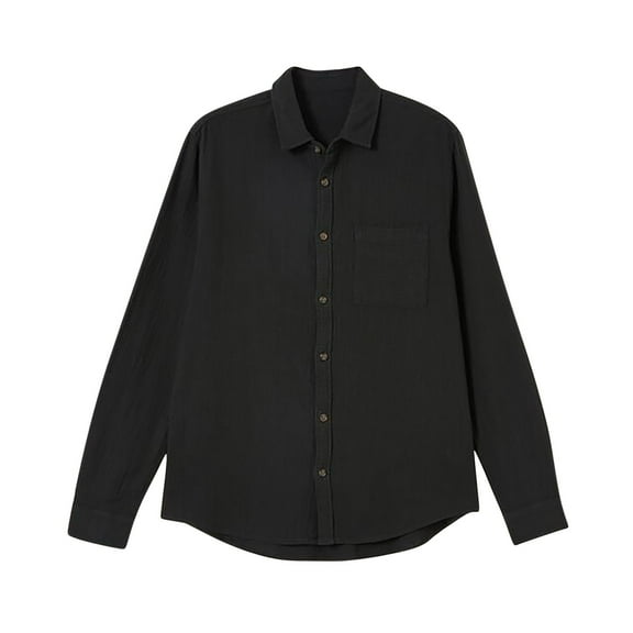 LNWUY Mens Vintage Solid Color Lapel Shirt Long Sleeve Dress Shirt Work Casual Button Down Shirts with Pocket Black XXL