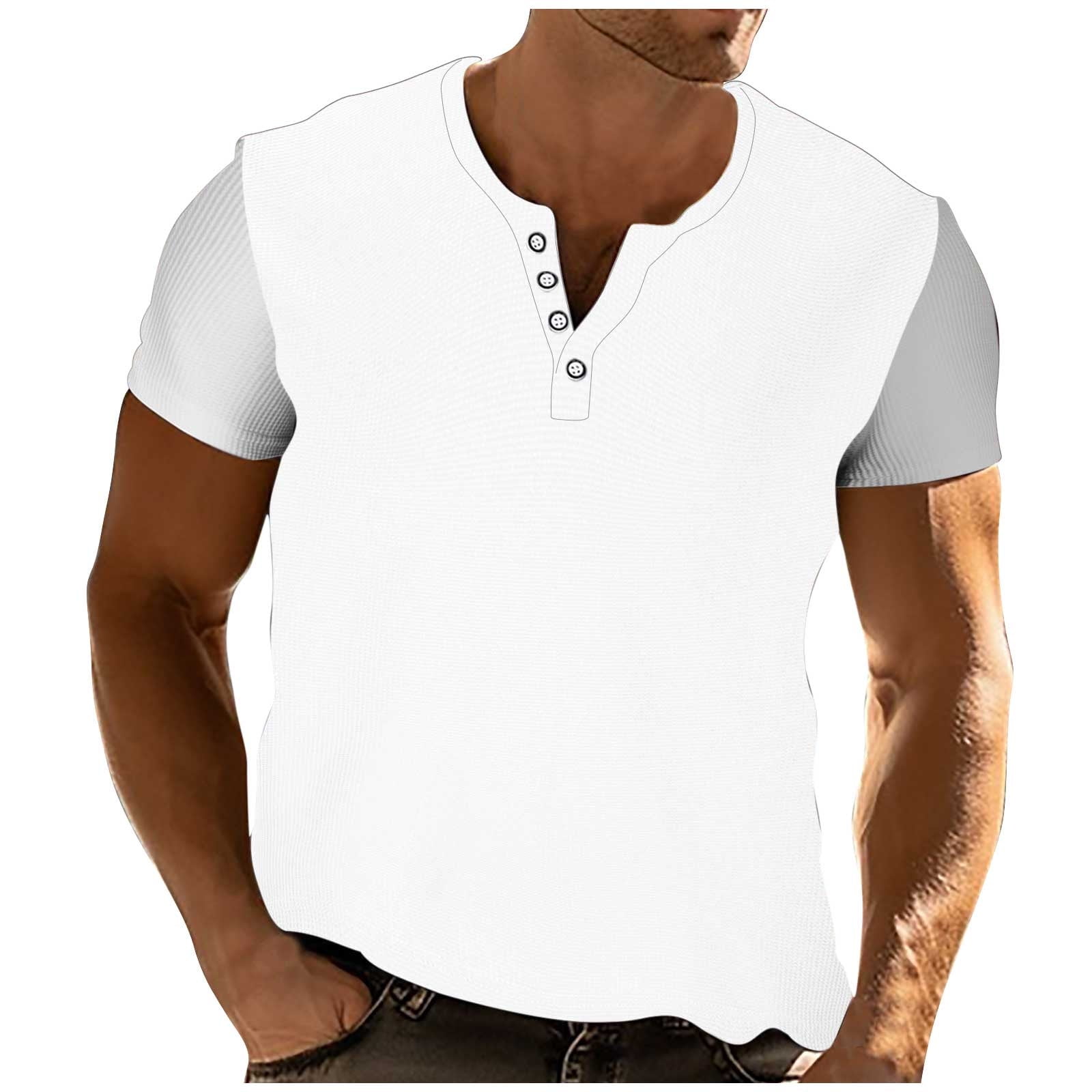 LNWUY Mens Waffle Henley Shirt Short Sleeve Button Down V Neck Raglan ...