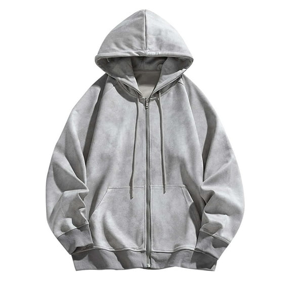 LNWUY Mens Womens Sports Loose Zipper Drawstring Pocket Long Sleeve Hooded Sweatshirts Solid Color Fall Cotton Hoodie Gray XXL