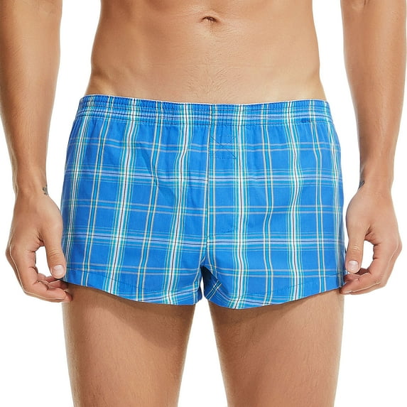 LNWUY Mens Woven Boxers Shorts Relax Fit Stripe Boxer Briefs Loose Fit Knit Boxer Briefs for Relaxing Blue L