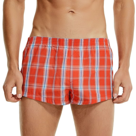 LNWUY Mens Woven Boxers Shorts Relax Fit Stripe Boxer Briefs Loose Fit Knit Boxer Briefs for Relaxing Orange L