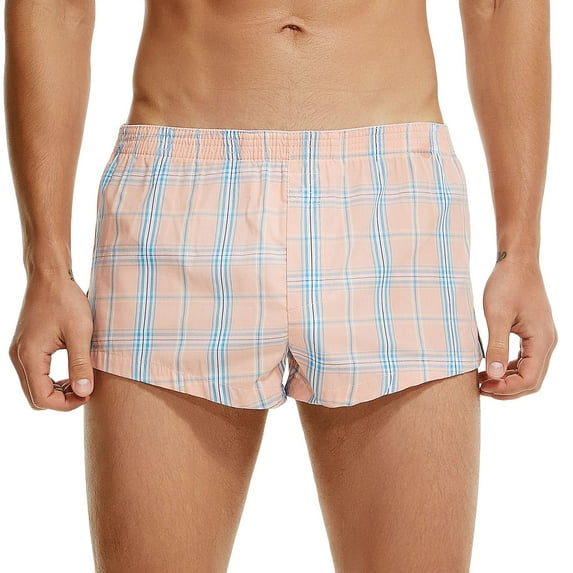 LNWUY Mens Woven Boxers Shorts Relax Fit Stripe Boxer Briefs Loose Fit Knit Boxer Briefs for Relaxing Pink XXL