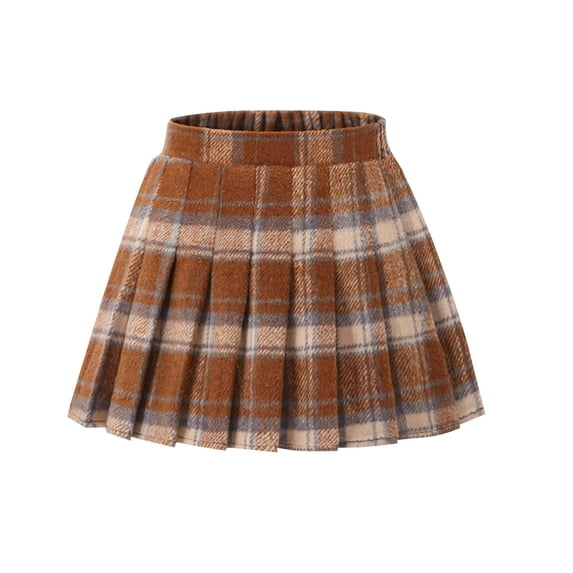 LNWUY Middle and Large Children Plaid Tweed Skirt Fall and Winter Half-Body Skirt College Style Pleated Skirt for Girl's Brown 12 Years