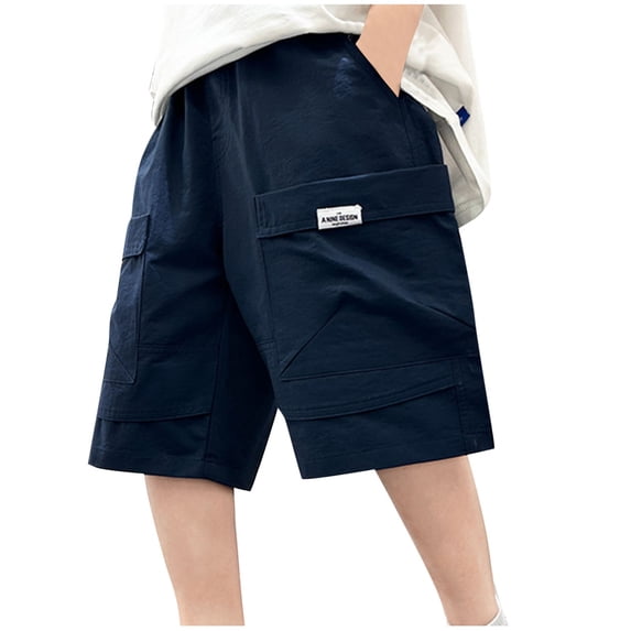 LNWUY Middle and Large Children's Boys' Summer Work Shorts Loose Comfort Breathable Casual Sweatpants Pants Five Pants Blue 9 Years