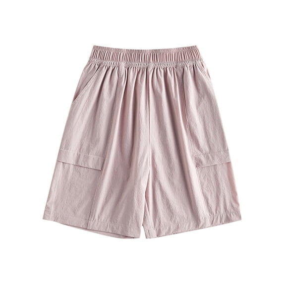 LNWUY Middle and Large Children's Summer Thin Elastic Waist Speed Pants Ice Silk Children's Shorts Pocket Work Pants Pink 5 Years