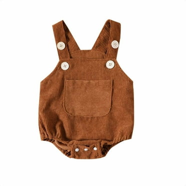 LNWUY Newborn Baby Boy Girl Fall Clothes Sleeveless Corduroy Romper Overalls Jumpsuits with Pocket Infant Photoshoot Outfits Brown 12 Months