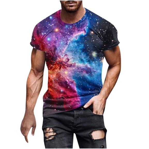 LNWUY Outer Space T Shirts for Men Fashion Printed Galaxy Solar System Planets Nebula Shirt Summer Loose Comfort Breathable Round Neck T-Shirts Multicolor XXL