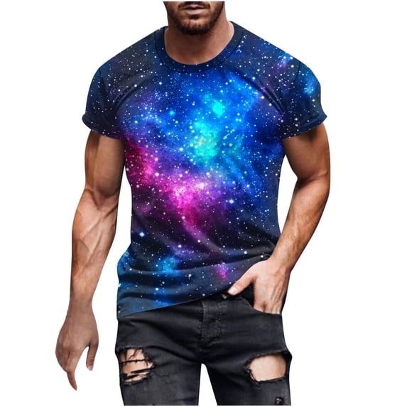 LNWUY Outer Space T Shirts for Men Fashion Printed Galaxy Solar System Planets Nebula Shirt Summer Loose Comfort Breathable Round Neck T-Shirts Multicolor M
