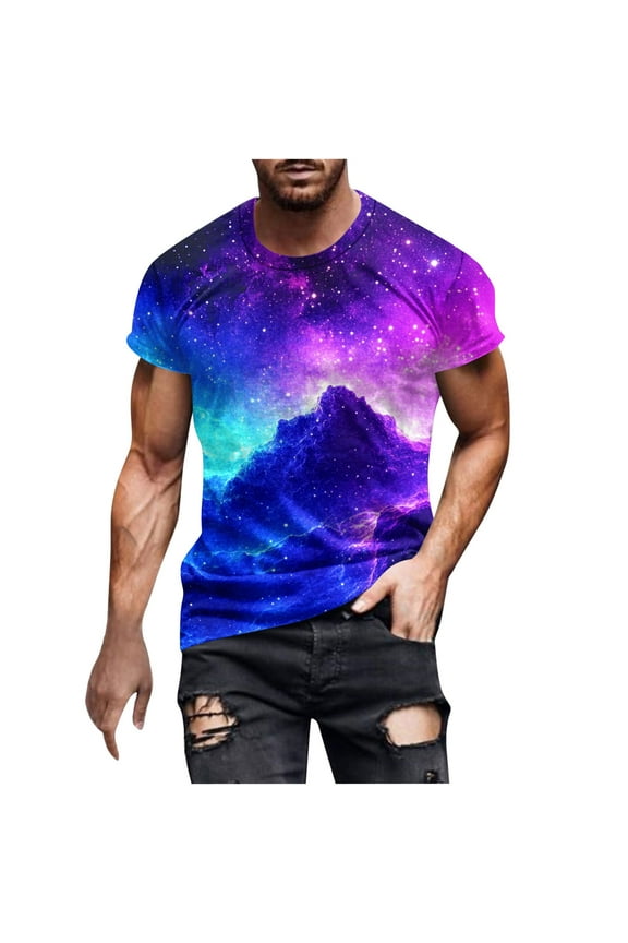 Outer Space T Shirts for Men Fashion Printed Galaxy Solar System Planets Nebula Shirt Summer Loose Comfort Breathable Round Neck T-Shirts Multicolor XXXXL