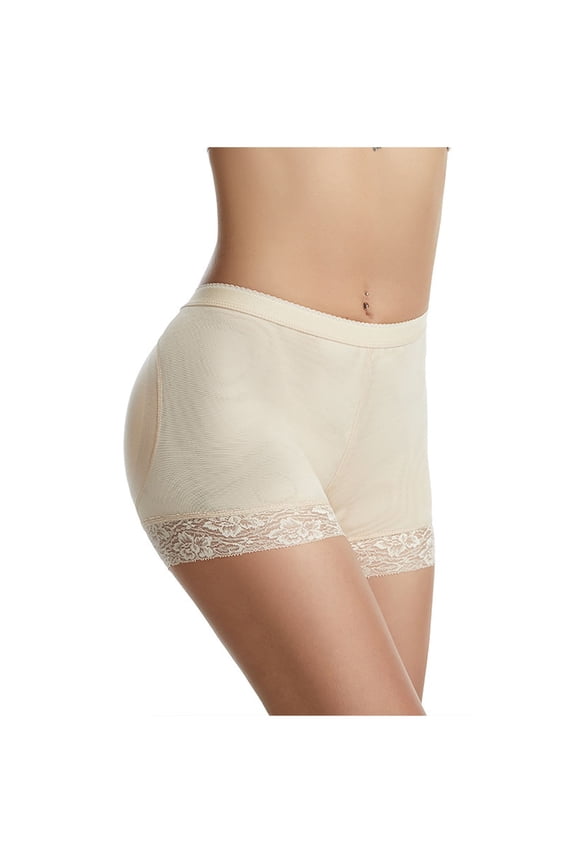 Padded Underwear for Women Butt Lifter Panties Pads Butt Enhancer Lace Boyshorts Thigh Lift Shapewear Bottoms Shorts Beige M